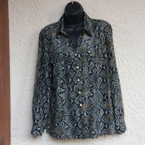 Green Snake Print Blouse-Petite